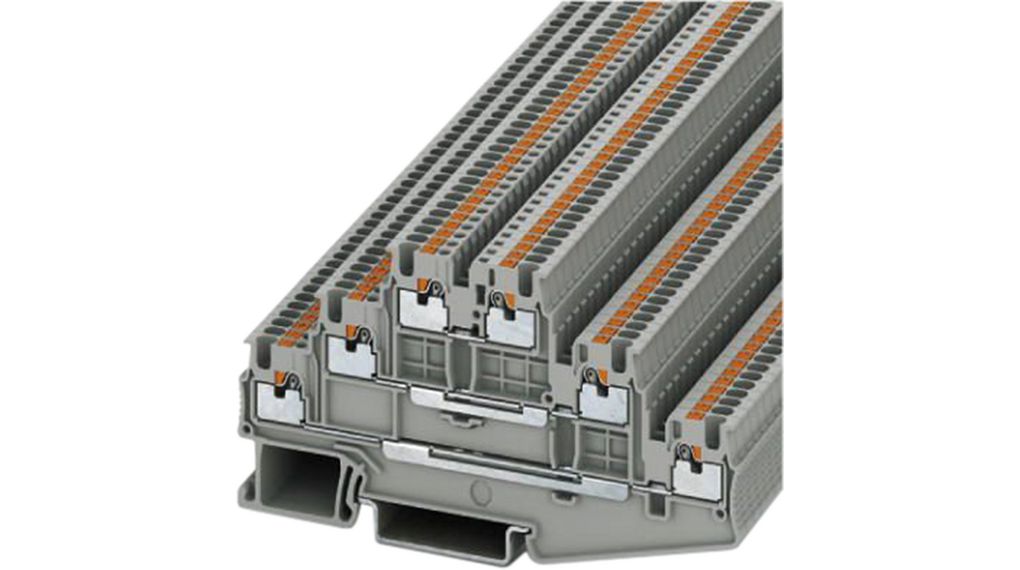 Terminal Block, Push-In, 6 Poles, 500V, 15A, 1.5mm², Grey, Pack of 5 pieces